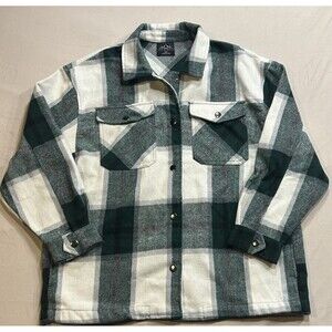 HFX Women’s Shacket Sz M Green White Plaid Heavy Flannel Shirt Jacket WARM Cozy